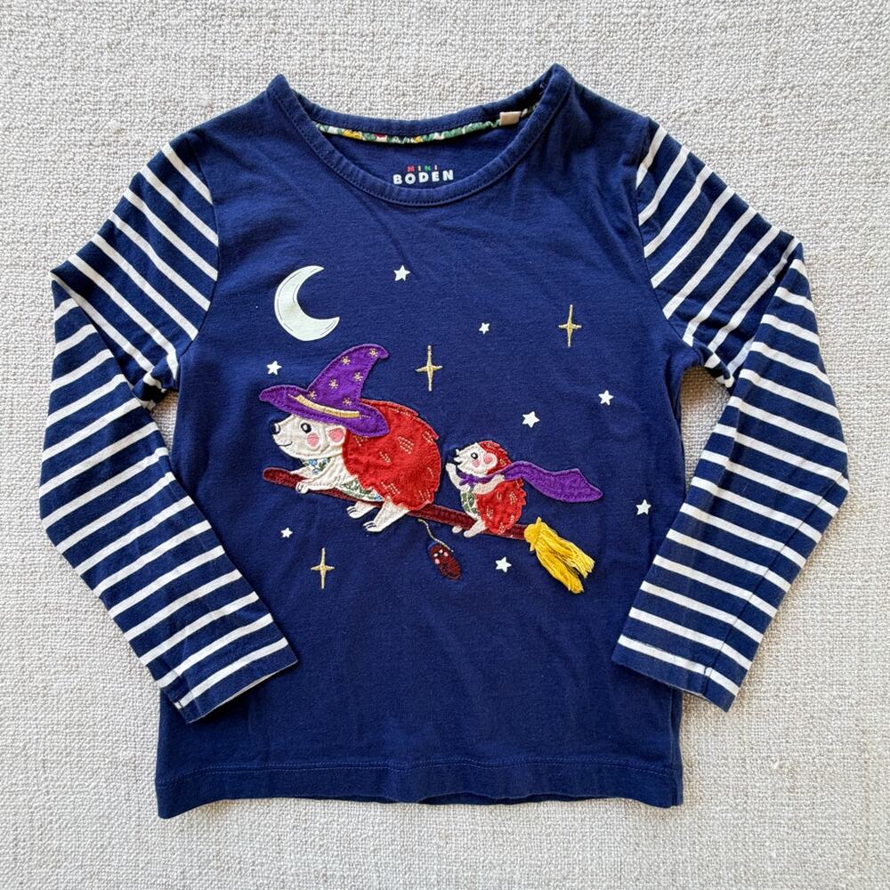 Mini Boden Halloween Hedgehogs Applique Tee VGUC 5/6